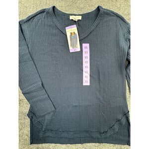 Vintage X America Sweater Women's X-Small Blue Thermal Waffle Knit Top New